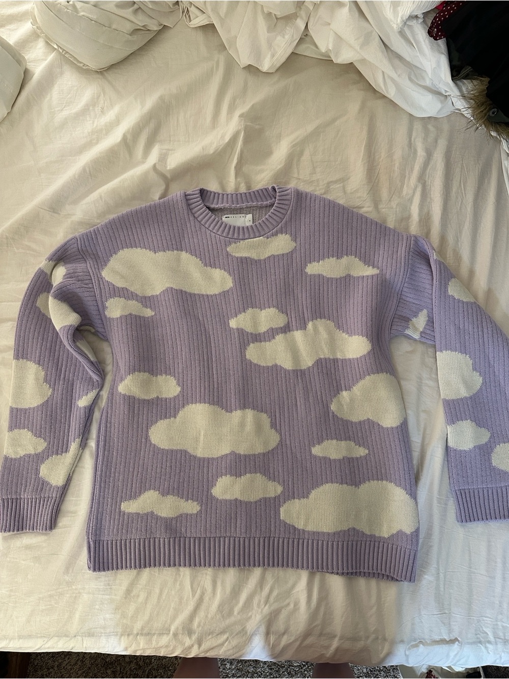 ASOS Lavender Crewneck Sweater with Cream Cloud Motif